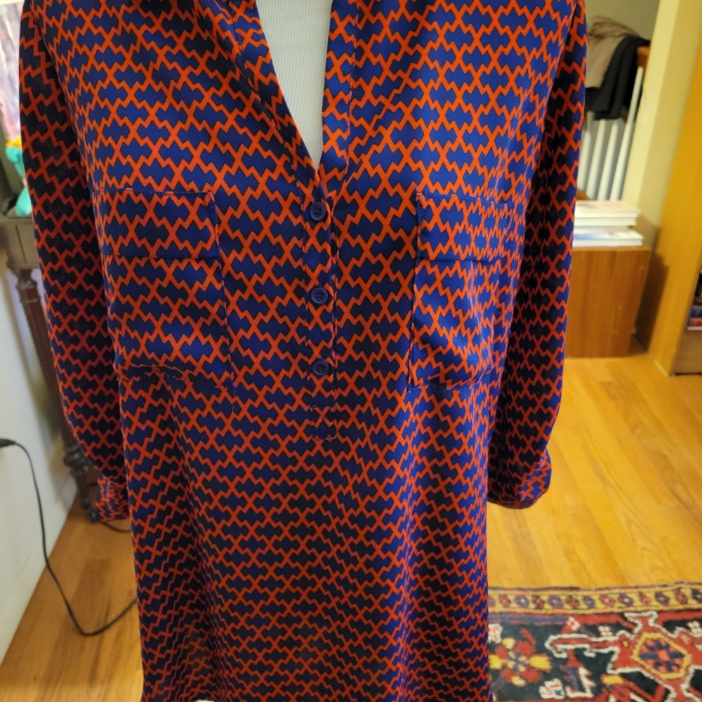 Pleione Red and Blue Patterned Dress